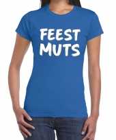 Blauw t shirt feestmuts voor dames