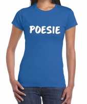 Blauw t shirt poesie voor dames
