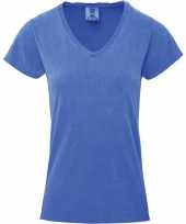 Blauwe dames t shirts met v hals