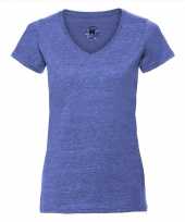 Denim blauwe dames t shirts met v hals