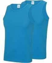 Multipack 2x maat s sportkleding sneldrogende mouwloze shirts blauw voor mannen heren